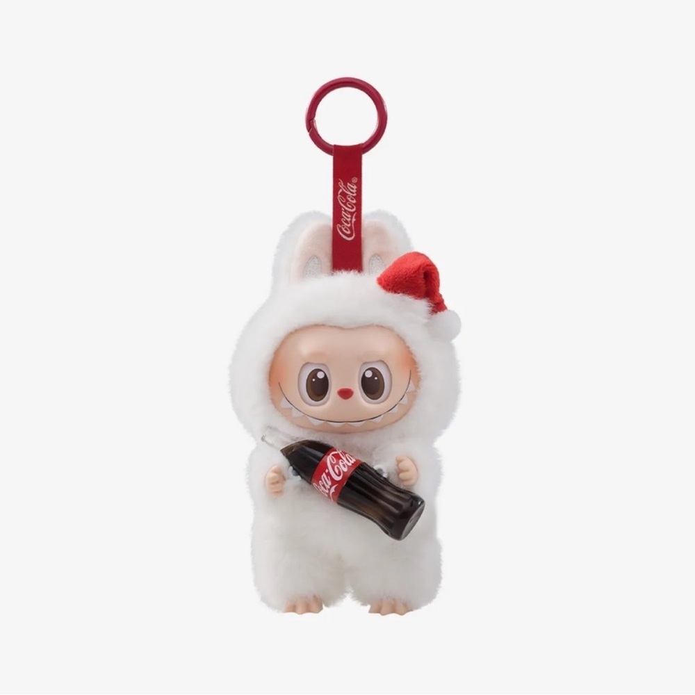 Coca-Cola White Plush Keychain with Red Santa Hat